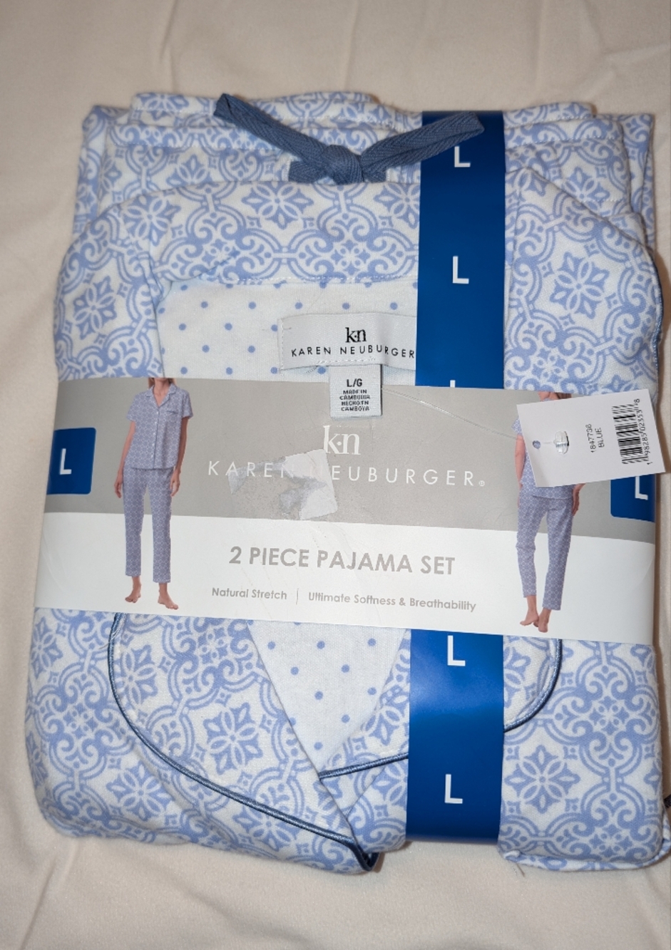 Karen Neuburger Printed 2-Piece Pajama Set Size Large Light Blue NWT